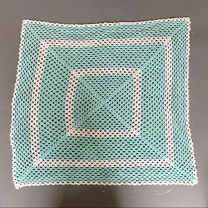 Handmade Crochet Baby Blanket approx 38" x 38" Green and White